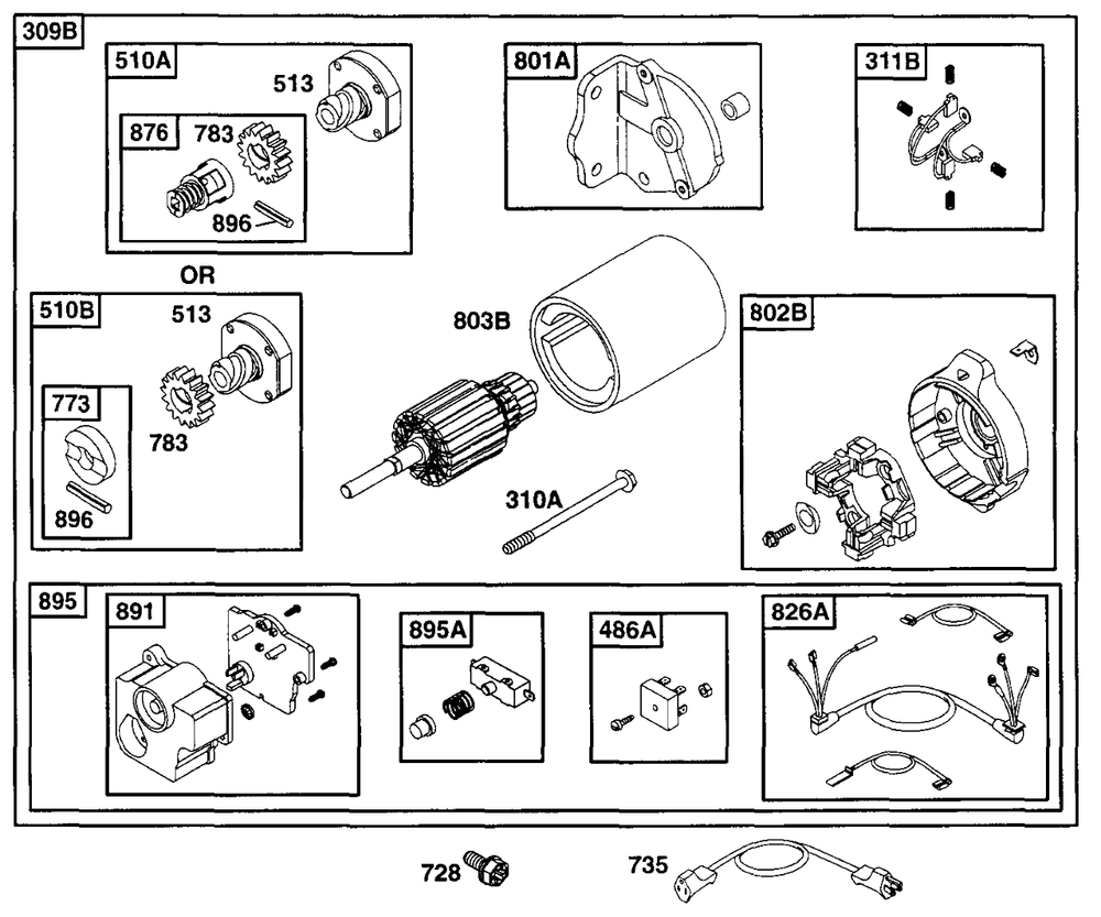 Electric Starter 1 Diagram and Parts List for 222417-0151-XX  Briggs and Stratton Engine